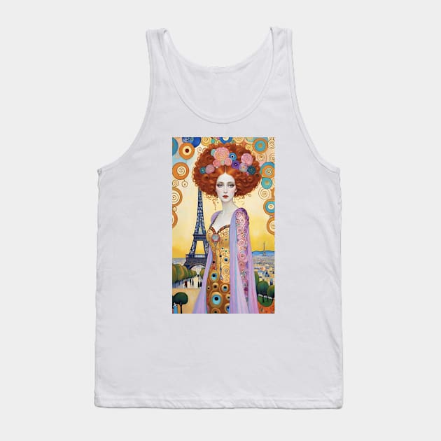 Gustav Klimt's Parisian Symphony: Inspired Eiffel Tower Tank Top by FridaBubble